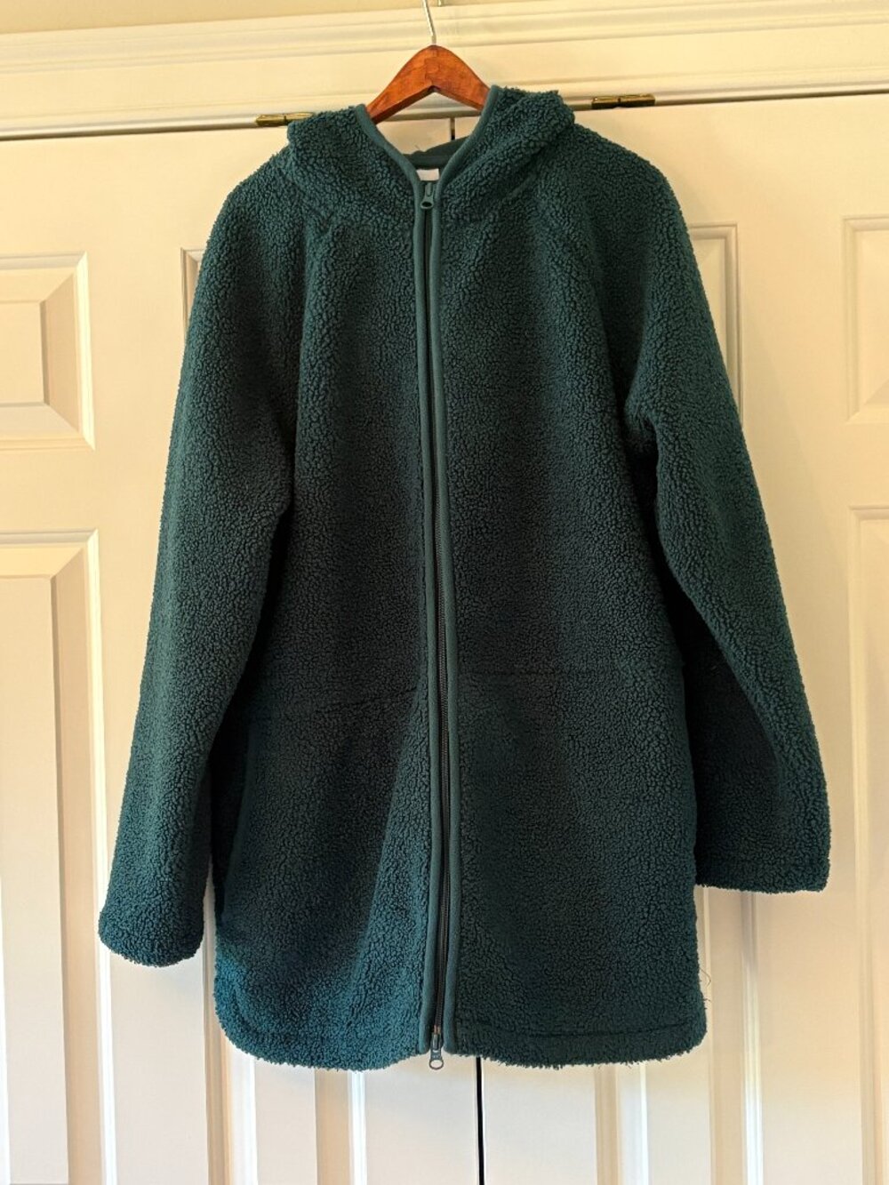 NWOT J. Jill Fit Sherpa Hooded Zip Up Jacket in Pine Green  Sz L